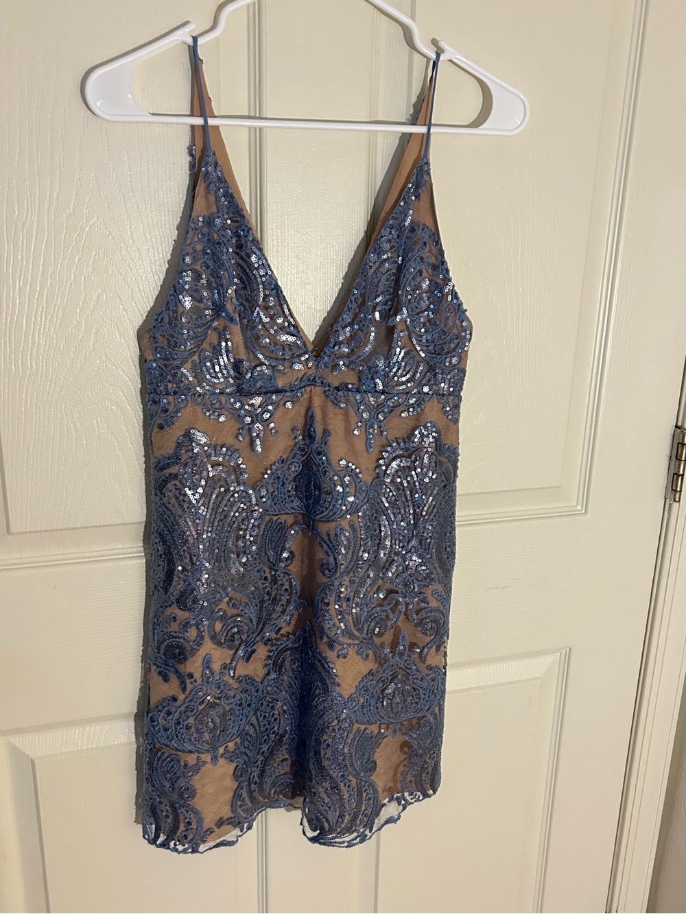 Free People Night Shimmers Mini Dress Size 0 Blue Sequin Embroidery Camisole